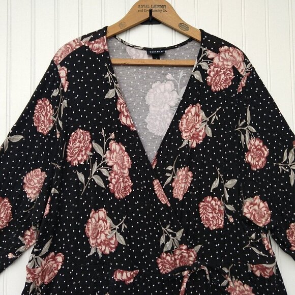Torrid Mini Jersey Wrap Dress Plus Size 3X Black Polka Dot Floral Print Stretch - Picture 3 of 13